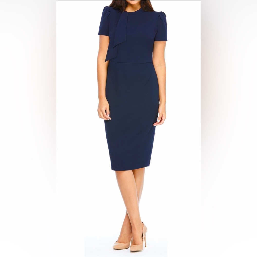 💙 NWT! Maggy London Tie Neck Scuba Crepe Dress
